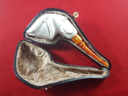 Elephant Head Meerschaum Pipe, Hand-Carved Block Meerschaum