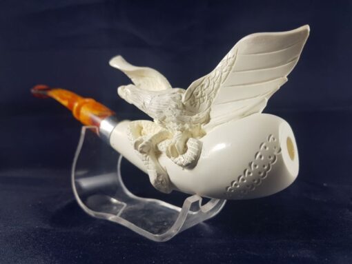 Hand Carved Eagle Figure Horn Meerschaum Pipe