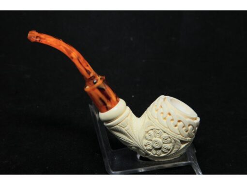 Hand Carved Floral Bent Bowl Meerschaum Pipe