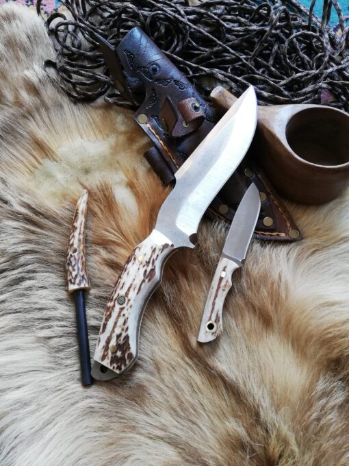 Handmade Knife Set, Epoxy and Padauk Wood Handle, Natural Handmade Leather Case, Stainless steel 441