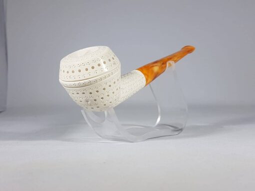 Bulldog Round Lattice Meerschaum Pipe, Hand-Carved Pipe, The Best Quality Meerschaum, Unsmoked Meerschaum