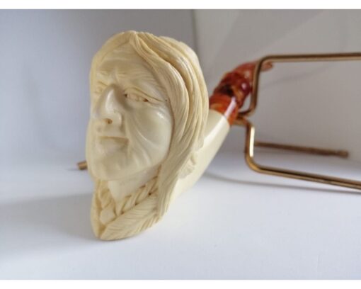 Deluxe Hand Carved Indian Meerschaum Pipe, Indian Figure Pipe, The Block Meerschaum, Hand Carved Meerschaum Pipe, Turkish Meerschaum