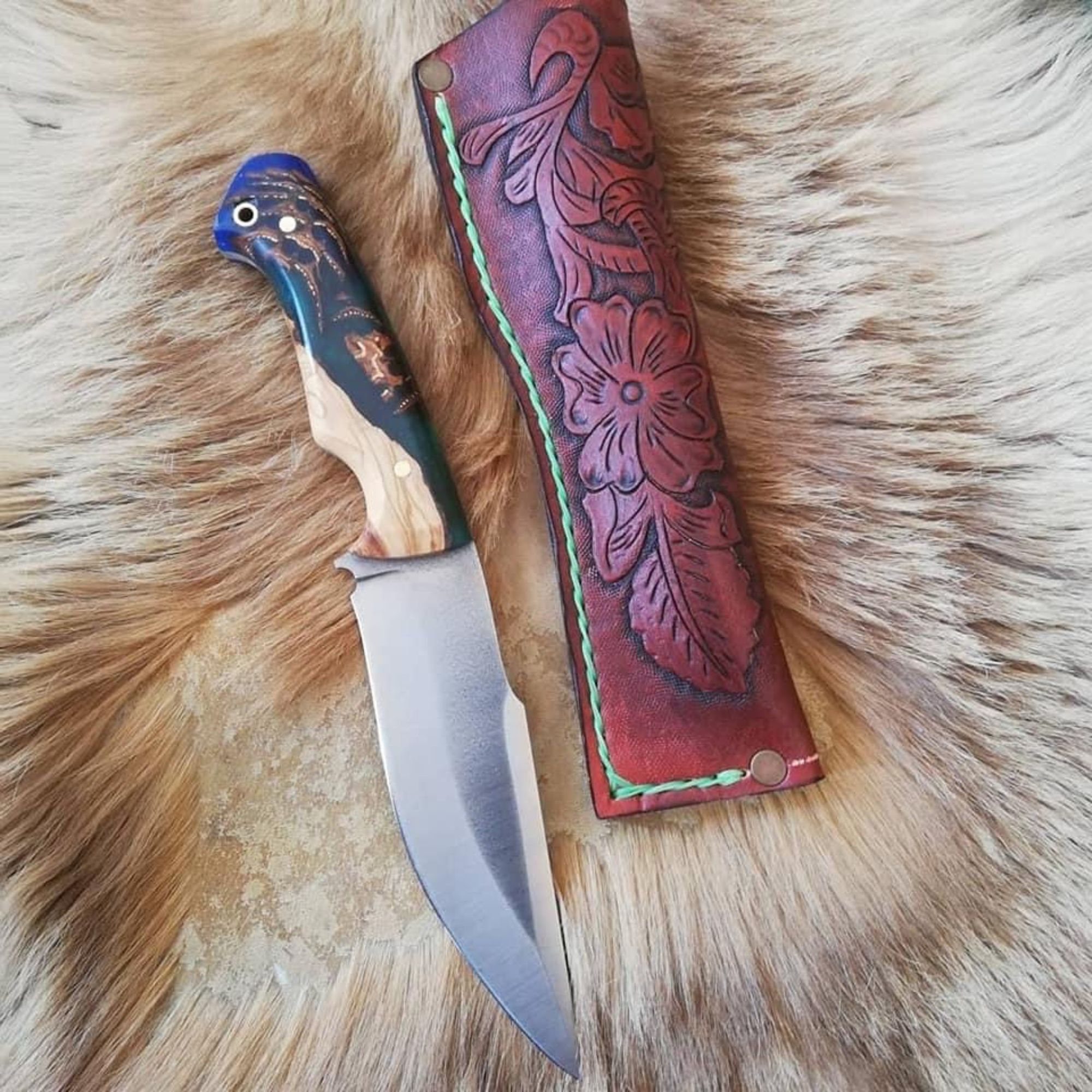 Handmade Knife Epoxy and Padauk Wood Handle