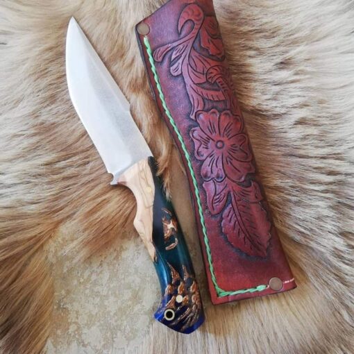 Personalized Handmade Eagle Design Knife Epoxy and Padauk Wood Handle, Natural Handmade Leather Case, Stainless Steel 4116