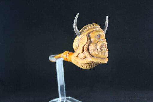 Hand Carved Horned Viking Pipe, Viking Figure Pipe, 100% Solid Block Meerschaum Pipe