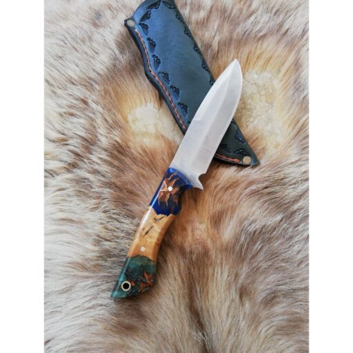 Personalized Handmade Half Green Handle Knife Epoxy and Padauk Wood Handle, Natural Handmade Leather Case, Stainless steel 4116