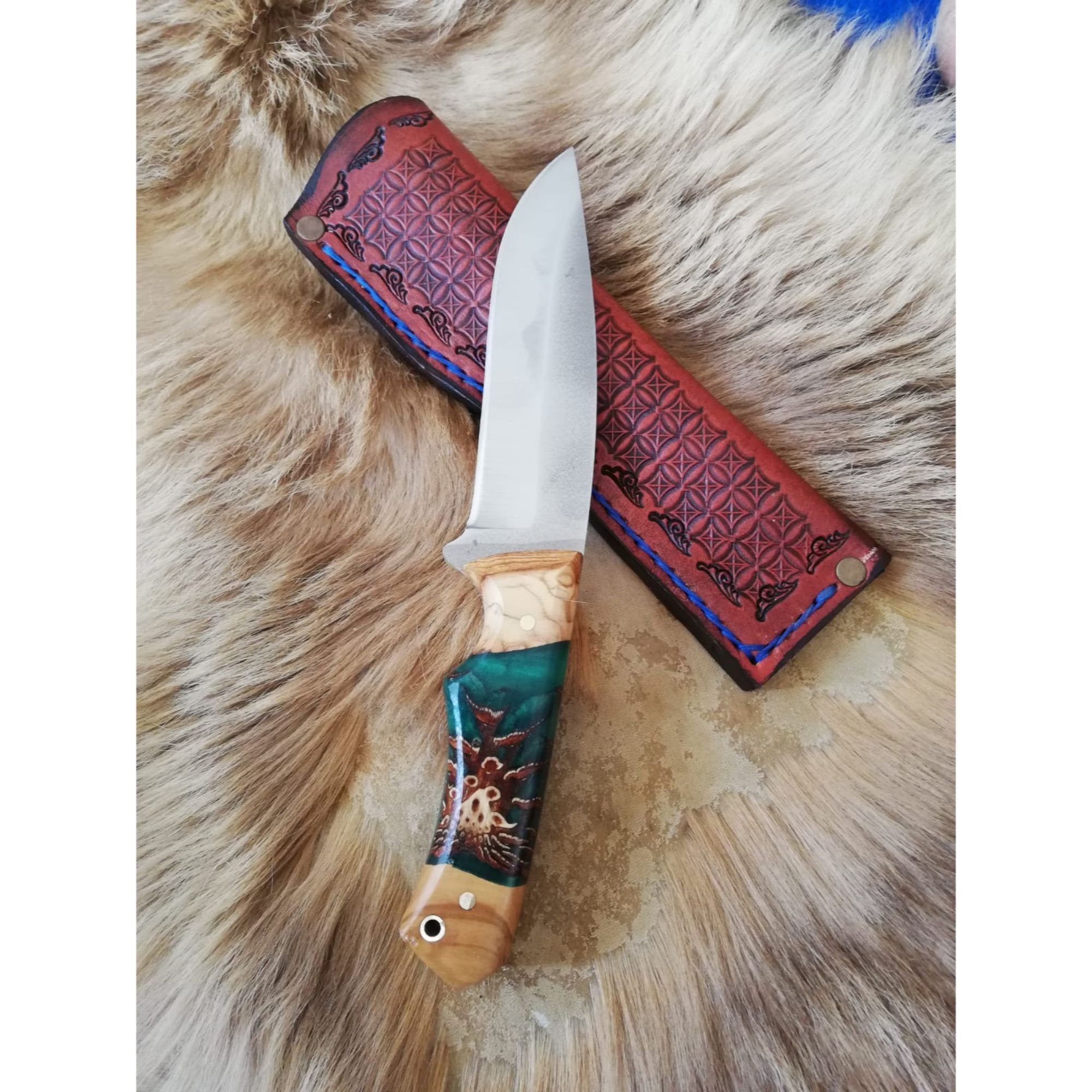 Handmade Knife Epoxy and Padauk Wood Handle