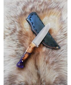 Personalized Colourful Handmade Knife Epoxy and Padauk Wood Handle, Natural Handmade Leather Case, Stainless steel 441