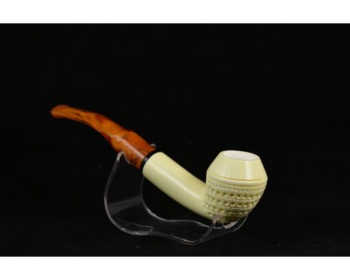 Hand Carved Lattice Bulldog Pipe, Unsmoked Block Meerschaum, Meerschaum Pipe, Handmade Meerschaum Pipes, Artisan Pipes, Block Meerschaum