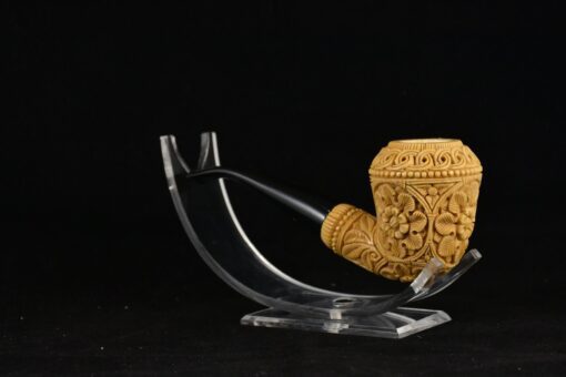 Embossed Floral with Flower Symbol Pipe, Unsmoked Block Meerschaum, Meerschaum Pipe, Artisan Pipes, Turkish Meerschaum