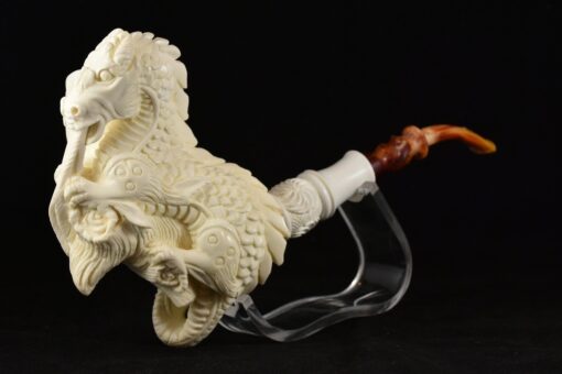 Large Dragon Half Bent Stem Pipe, Meerschaum Pipe, Handmade Meerschaum Pipes, Artisan Pipes, Block Meerschaum