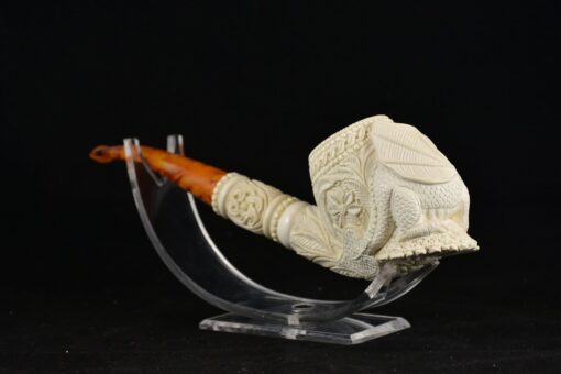 Embossed Floral with Dragon Symbol Meerschaum Pipe, Meerschaum Pipe, Handmade Meerschaum Pipes, Artisan Pipes, Block Meerschaum