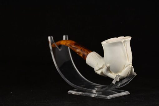 Smooth Pipe with a Rose in a Hand, Handmade Meerschaum Pipes, Block Meerschaum, Turkish Meerschaum, Figural Pipes, Rose Pipe