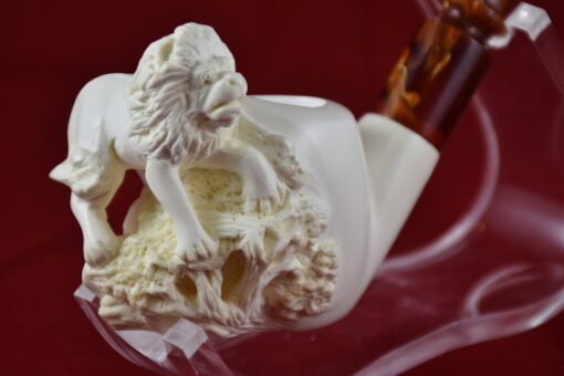 Hand Carved Lion Figure Pipe, Hand-Carved Meerschaum Pipe, Block Meerschaum, Unsmoked Meerschaum