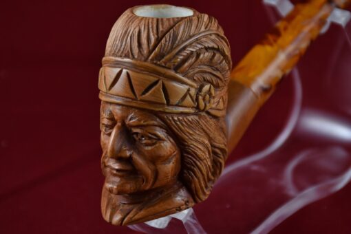 Deluxe Hand Carved Indian Meerschaum Pipe, Native American Figure Pipe, The Block Meerschaum