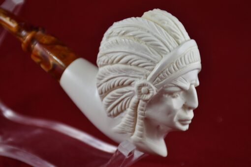 Deluxe Hand-Carved Indian Meerschaum Pipe, Native American Figure Pipe, The Block Meerschaum