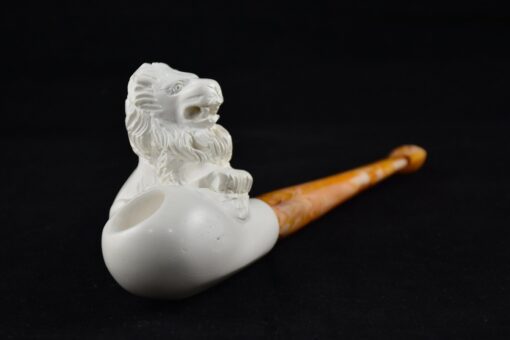 Lion Pipe from Meerschaum, Straight Stem PIpe, Meerschaum Pipe, Birthday Pipe, Hand Carved and Handmade Pipe, Smoking Pipe, Block Meerschaum