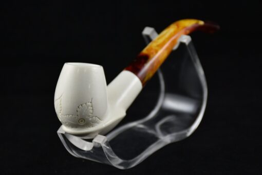 Classic Smooth Pipe with Flower Symbol, Classical Meerschaum Pipe, Meerschaum Pipe, Birthday Pipe, Hand Carved Pipe, Smoking Pipe