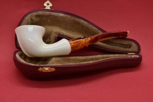 Freehand Smooth Pipe, Meerschaum Pipe, Meerschaum with Leather Fitted Case, Hand Carved Pipe, Handmade Pipe, Pipe Master Shop